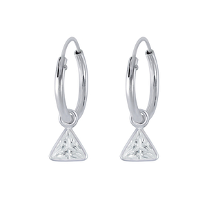 Wholesale 4mm Triangle Cubic Zirconia Sterling Silver Charm Ear Hoops - JD2800