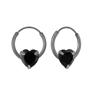 Wholesale 6mm Heart Cubic Zirconia Sterling Silver Ear Hoops - JD3678