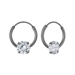 Wholesale 4mm Round Cubic Zirconia Sterling Silver Ear Hoops - JD3674