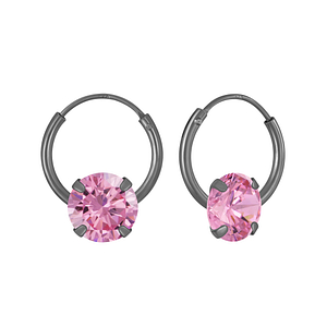 Wholesale 6mm Round Cubic Zirconia Sterling Silver Ear Hoops - JD4675