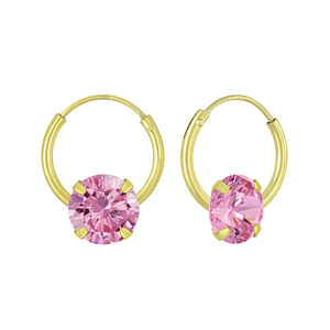 Wholesale 6mm Round Cubic Zirconia Sterling Silver Ear Hoops - JD5378