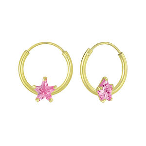 Wholesale 4mm Star Cubic Zirconia Sterling Silver Ear Hoops - JD5379
