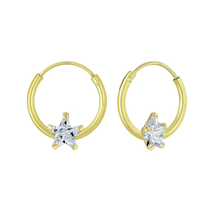 Wholesale 4mm Star Cubic Zirconia Sterling Silver Ear Hoops - JD5379