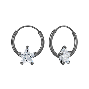 Wholesale 6mm Star Cubic Zirconia Sterling Silver Ear Hoops - JD3673