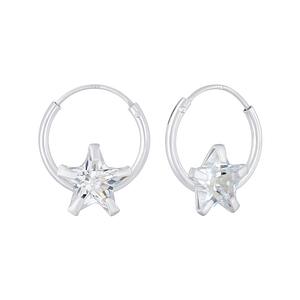 Wholesale 6mm Star Cubic Zirconia Sterling Silver Ear Hoops - JD5680