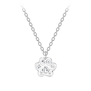 Wholesale Sterling Silver Paw Print Necklace - JD7196