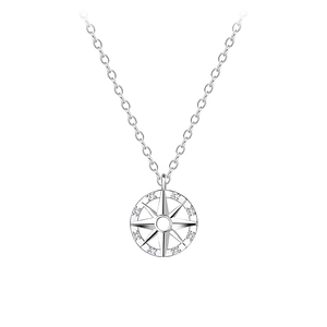 Wholesale Sterling Silver Cubic Zirconia Compass Necklace - JD8600
