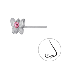 Wholesale Sterling Silver Butterfly Crystal Nose Stud - JD3263