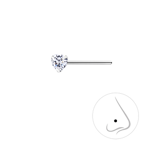 Wholesale 3mm Heart Cubic Zirconia Sterling Silver Nose Stud - JD7184