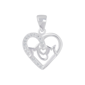 Wholesale Sterling Silver I Love Mom Cubic Zirconia Pendant - JD3045
