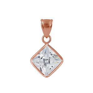 Wholesale 8mm Square Cubic Zirconia Sterling Silver Pendant - JD2296