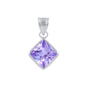 Wholesale 8mm Square Cubic Zirconia Sterling Silver Pendant - JD2121