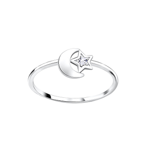 Wholesale Sterling Silver Star Moon Crystal Ring - JD5823