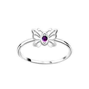 Wholesale Sterling Silver Butterfly Crystal Ring - JD5636