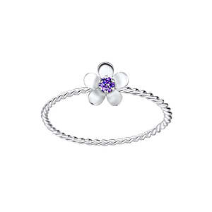 Wholesale Sterling Silver Flower Cubic Zirconia Ring - JD4303