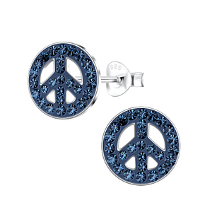 Wholesale Sterling Silver Peace Sign Crystal Ear Studs - JD11222