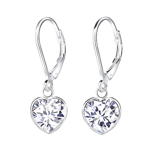 Wholesale 8mm Heart Cubic Zirconia Sterling Silver Lever Back Earrings - JD12077