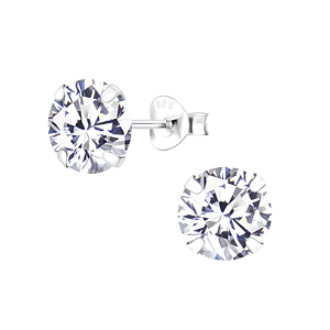 Wholesale 8mm Round Cubic Zirconia Sterling Silver Ear Studs - JD1339