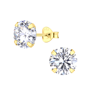 Wholesale 8mm Round Cubic Zirconia Sterling Silver Ear Studs - JD13745