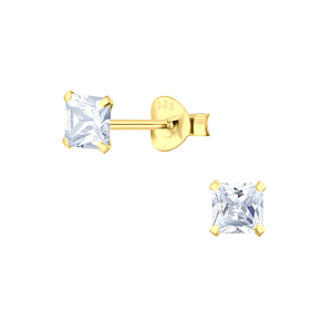 Wholesale 4mm Square Cubic Zirconia Sterling Silver Ear Studs - JD3157