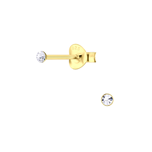 Wholesale 2mm Round Crystal Sterling Silver Ear Studs - JD13744