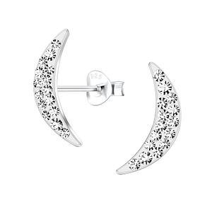 Wholesale Sterling Silver Curved Crystal Ear Studs - JD13961