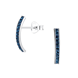 Wholesale Sterling Silver Curved Crystal Ear Studs - JD10225