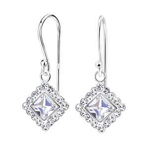 Wholesale Sterling Silver Square Crystal Earrings - JD14253