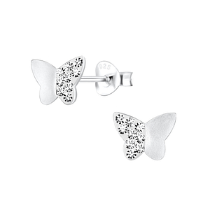 Wholesale Sterling Silver Butterfly Crystal Ear Studs - JD15701
