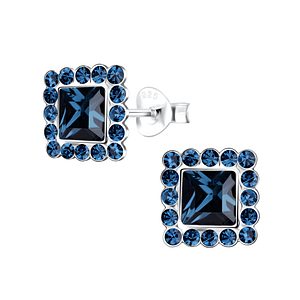 Wholesale Sterling Silver Square Crystal Ear Studs - JD14255