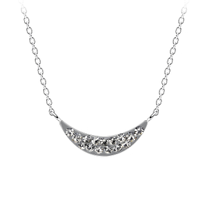 Wholesale Sterling Silver Curved Crystal Necklace - JD16518 Wholesale Sterling Silver Curved Crystal Necklace - JD16518