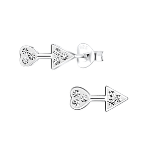 Wholesale Sterling Silver Heart Arrow Crystal Ear Studs - JD17053