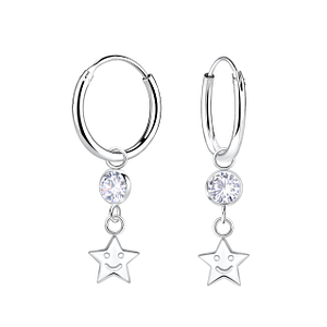 Wholesale Sterling Silver Star Charm Ear Hoops - JD17089