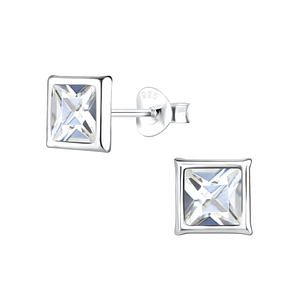 Wholesale Sterling Silver Square Crystal Ear Studs - JD17552