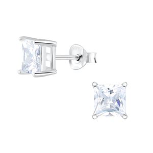 Wholesale 6mm Square Cubic Zirconia Sterling Silver Ear Studs - JD2055