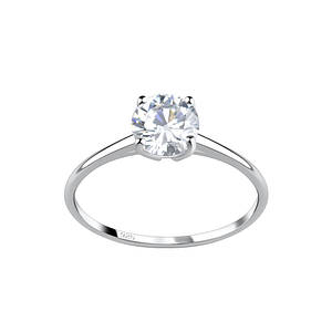 Wholesale 6mm Round Cubic Zirconia Sterling Silver Ring - JD17373