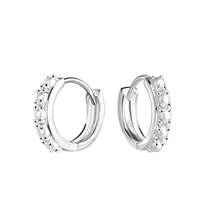 Wholesale 12mm Sterling Silver Pearl Huggie Earrings - JD17849