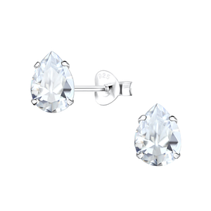 Wholesale 6x8mm Pear Cubic Zirconia Sterling Silver Ear Studs - JD18109
