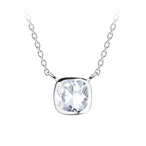 Wholesale 6mm Cushion Cubic Zirconia Sterling Silver Necklace - JD18831