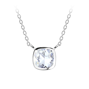 Wholesale 6mm Cushion Cubic Zirconia Sterling Silver Necklace - JD18831