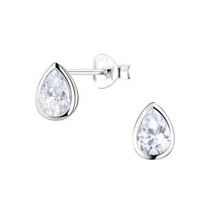Wholesale 4x6mm Pear Cubic Zirconia Sterling Silver Ear Studs - JD18529