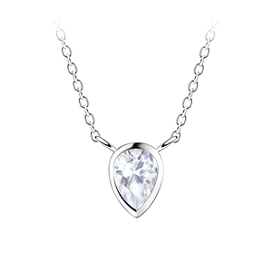 Wholesale 4x6mm Pear Cubic Zirconia Sterling Silver Necklace - JD18787