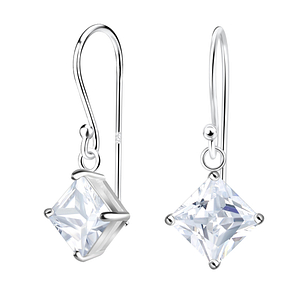 Wholesale 6mm Square Cubic Zirconia Sterling Silver Earrings - JD18863