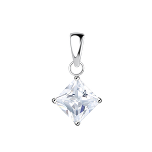 Wholesale 6mm Square Cubic Zirconia Sterling Silver Pendant - JD18875