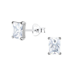 Wholesale 4x6mm Baguette Cubic Zirconia Sterling Silver Ear Studs - JD18532