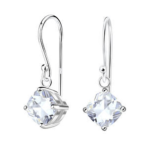 Wholesale 6mm Cushion Cubic Zirconia Sterling Silver Earrings - JD18865