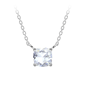 Wholesale 6mm Cushion Cubic Zirconia Sterling Silver Necklace - JD18789