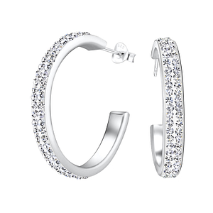 Wholesale Sterling Silver Half Hoop Crystal Ear Studs - JD18695