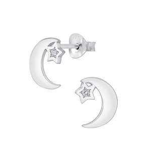 Wholesale Sterling Silver Star Moon Cubic Zirconia Ear Studs - JD4545