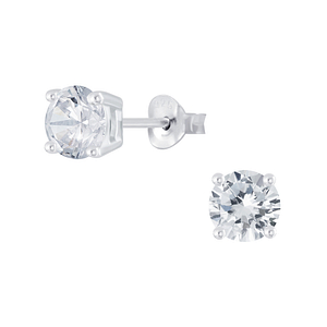 Wholesale 6mm Round Cubic Zirconia Sterling Silver Ear Studs - JD2050
